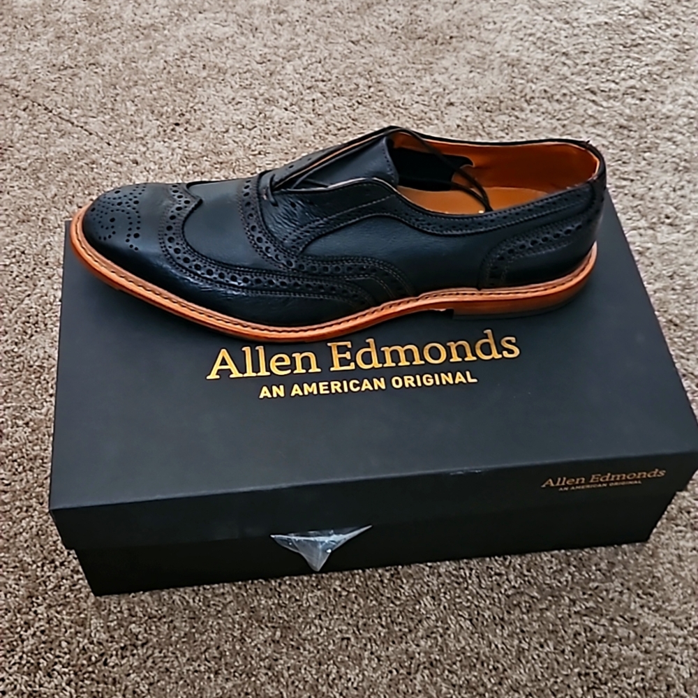 Allen Edmonds Black Brogue Oxfords with Tan Sole